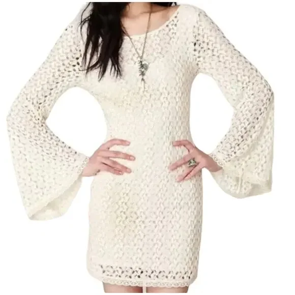 Free People Cream Crochet Mini Dress - Picture 1 of 8